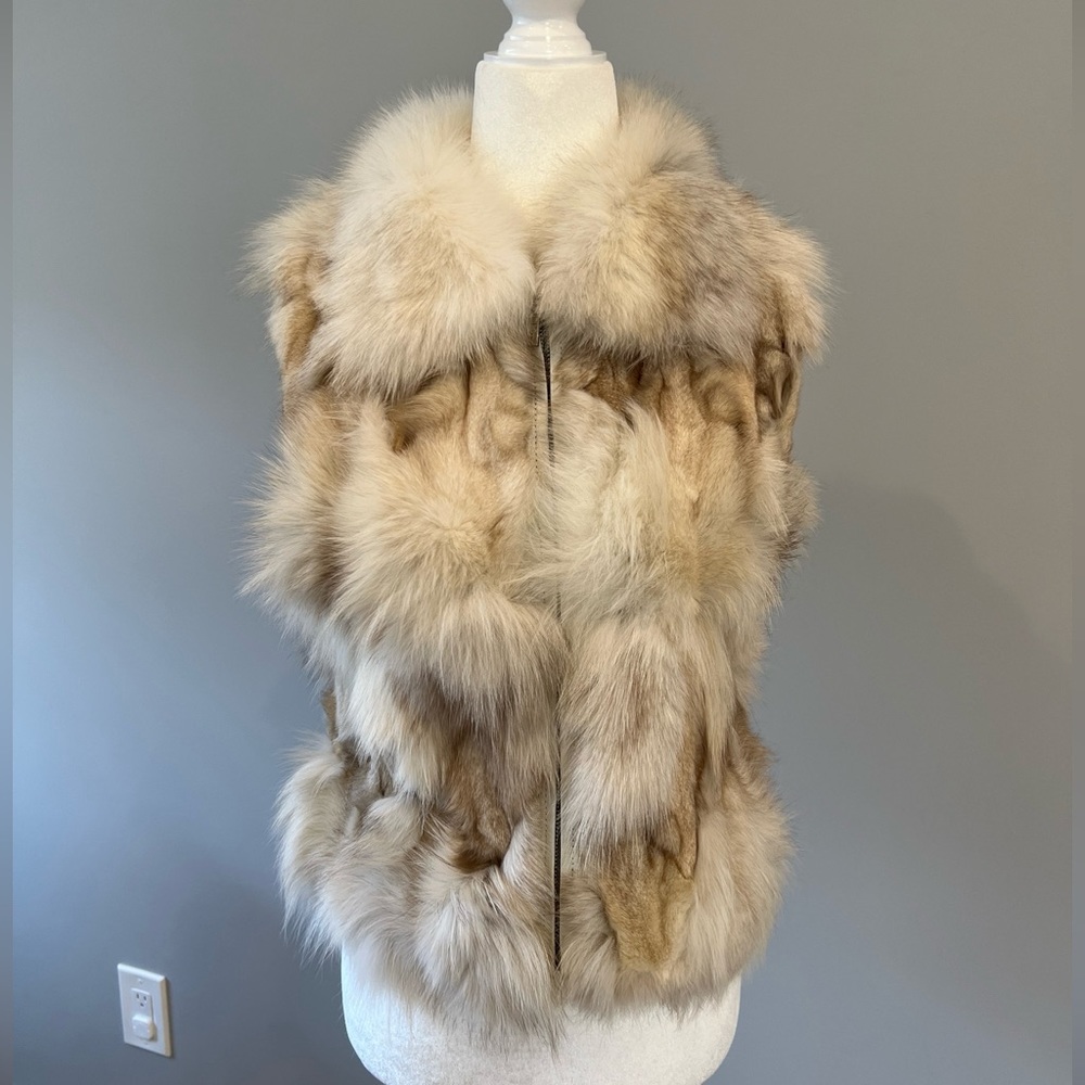 Real fox fur vest women, Small, Beige